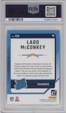 Ladd McConkey from the 2024 Donruss set graded by PSA and given an overall grade of 10.