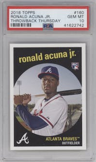 Ronald Acuna Jr. from the 2018 Topps Throwback Thursday set graded by PSA and given an overall grade of 10.