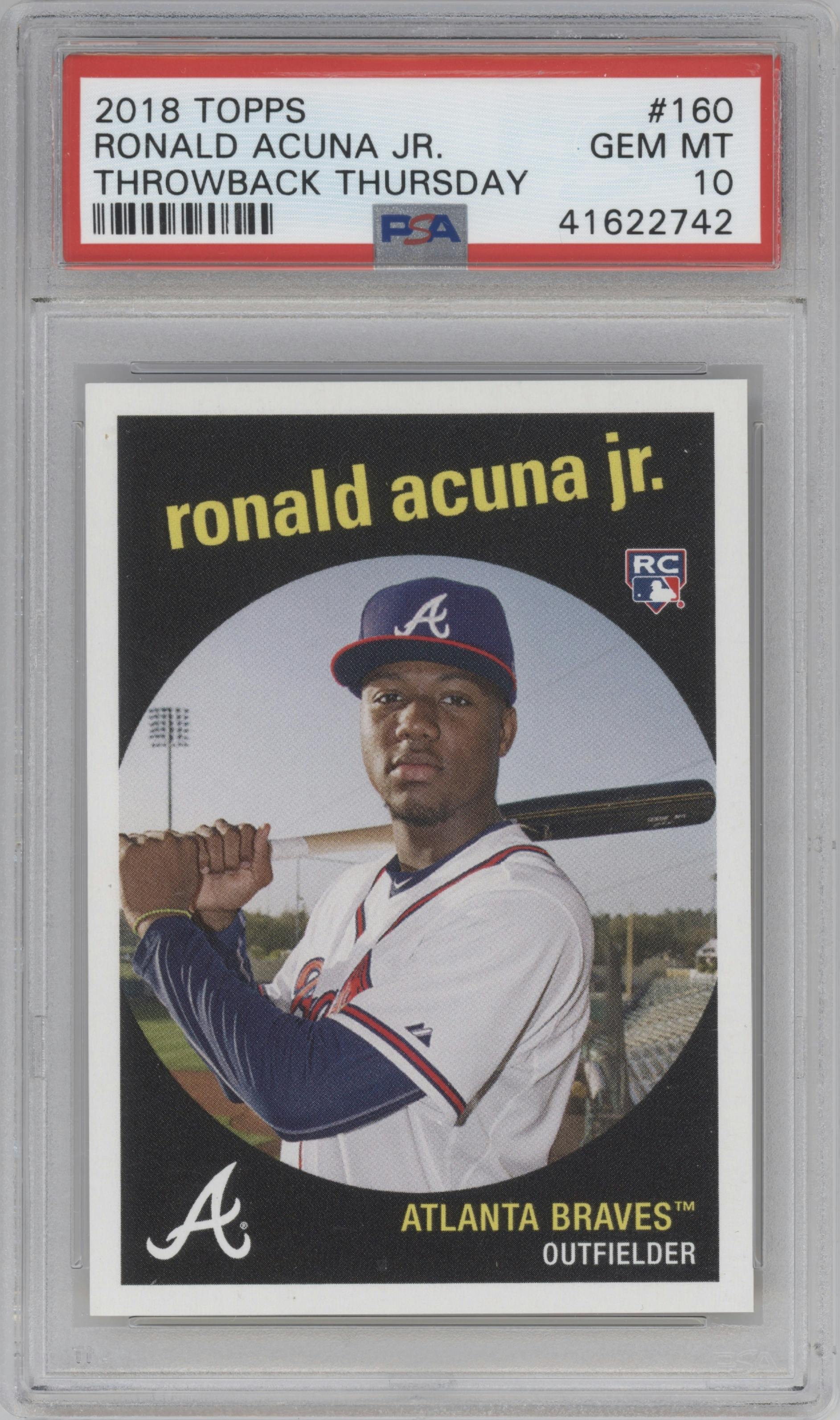 Ronald Acuna Jr. from the 2018 Topps Throwback Thursday set graded by PSA and given an overall grade of 10.