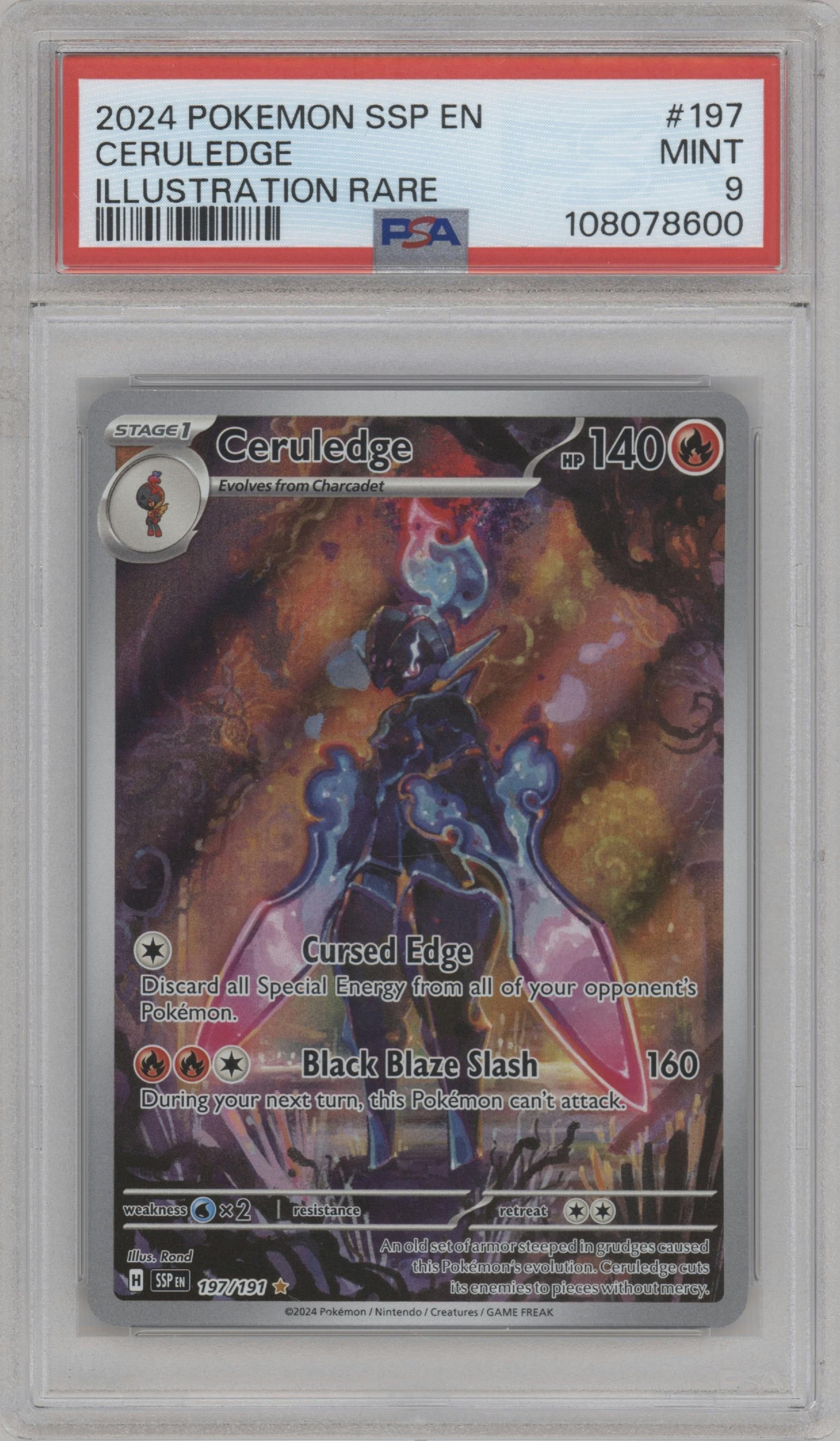 Ceruledge from the 2024 Pokemon SV set graded by PSA and given an overall grade of 9.