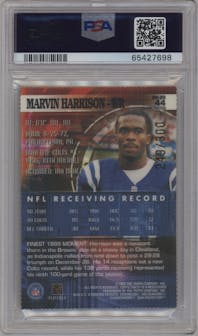 Marvin Harrison from the 2000 Topps Finest set featuring a Gold Refractor parallel graded by PSA and given an overall grade of 10.