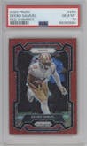 Deebo Samuel from the 2023 Panini Prizm set featuring a Red Shimmer parallel graded by PSA and given an overall grade of 10.