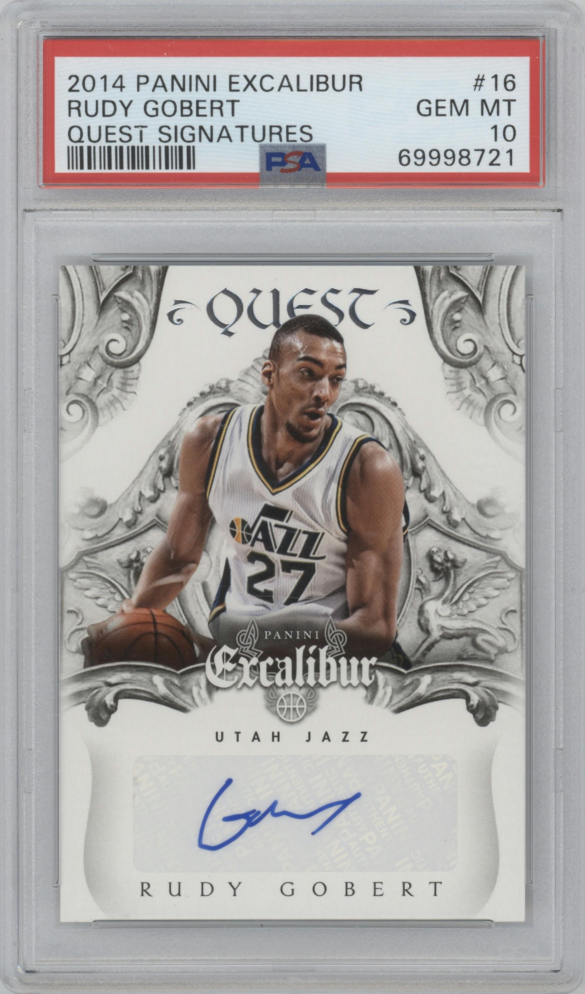 Rudy Gobert from the 2014-15 Panini Excalibur set graded by PSA and given an overall grade of 10.