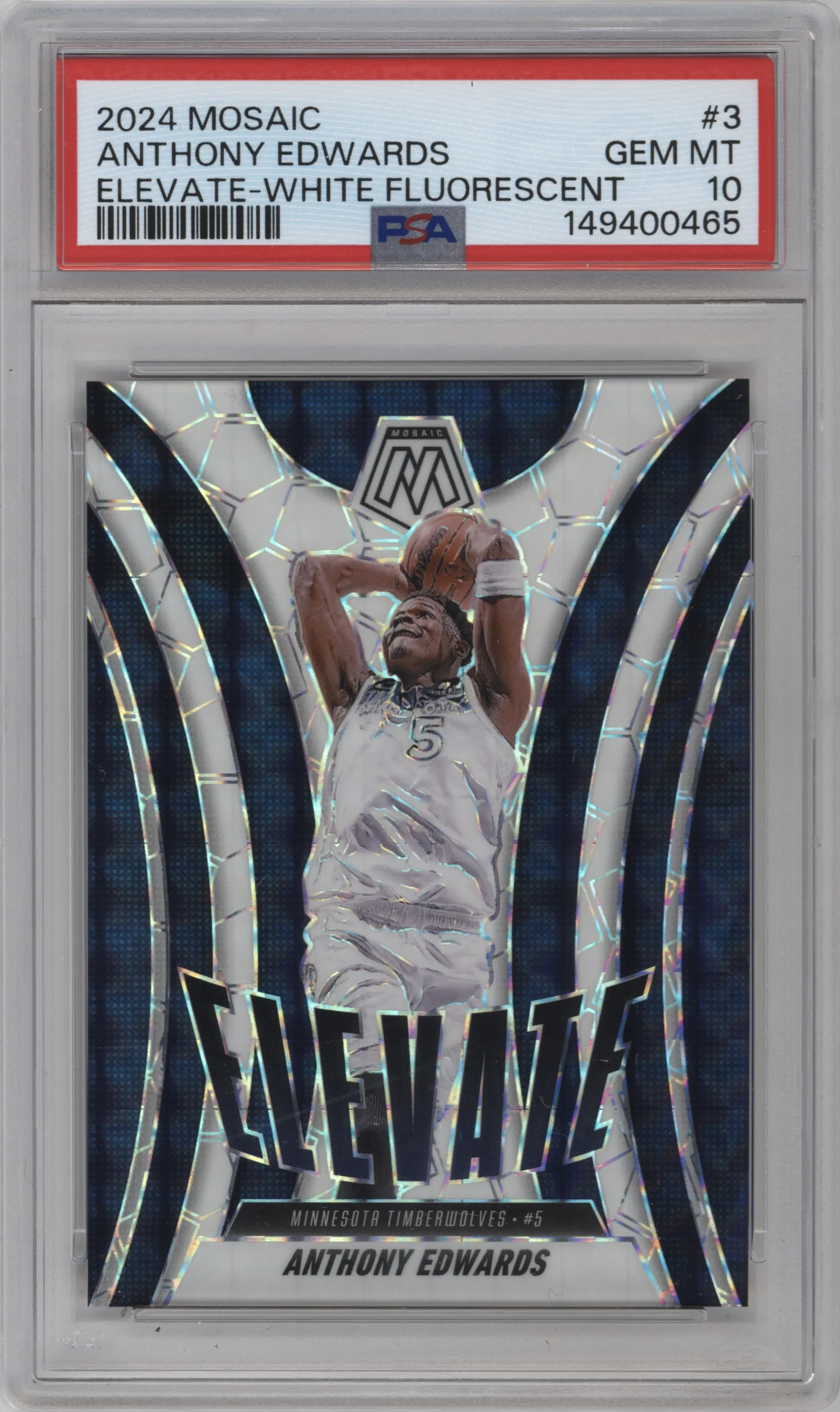 2024 Panini Mosaic Elevate Anthony Edwards White Fluorescent PSA 10