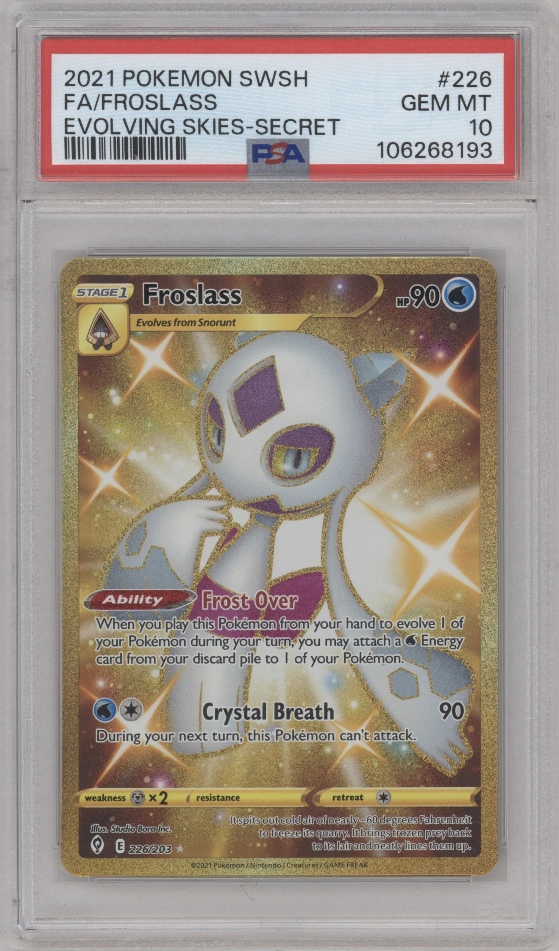 2021 Pokemon SWSH Evolving Skies Froslass #226  PSA 10