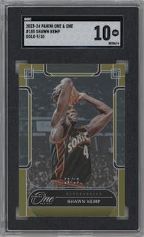 Shawn Kemp from the 2023-24 Panini One and One set featuring a Gold parallel graded by SGC and given an overall grade of 10.