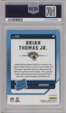Brian Thomas Jr. from the 2024 Donruss set featuring a Red Wave parallel graded by PSA and given an overall grade of 10.