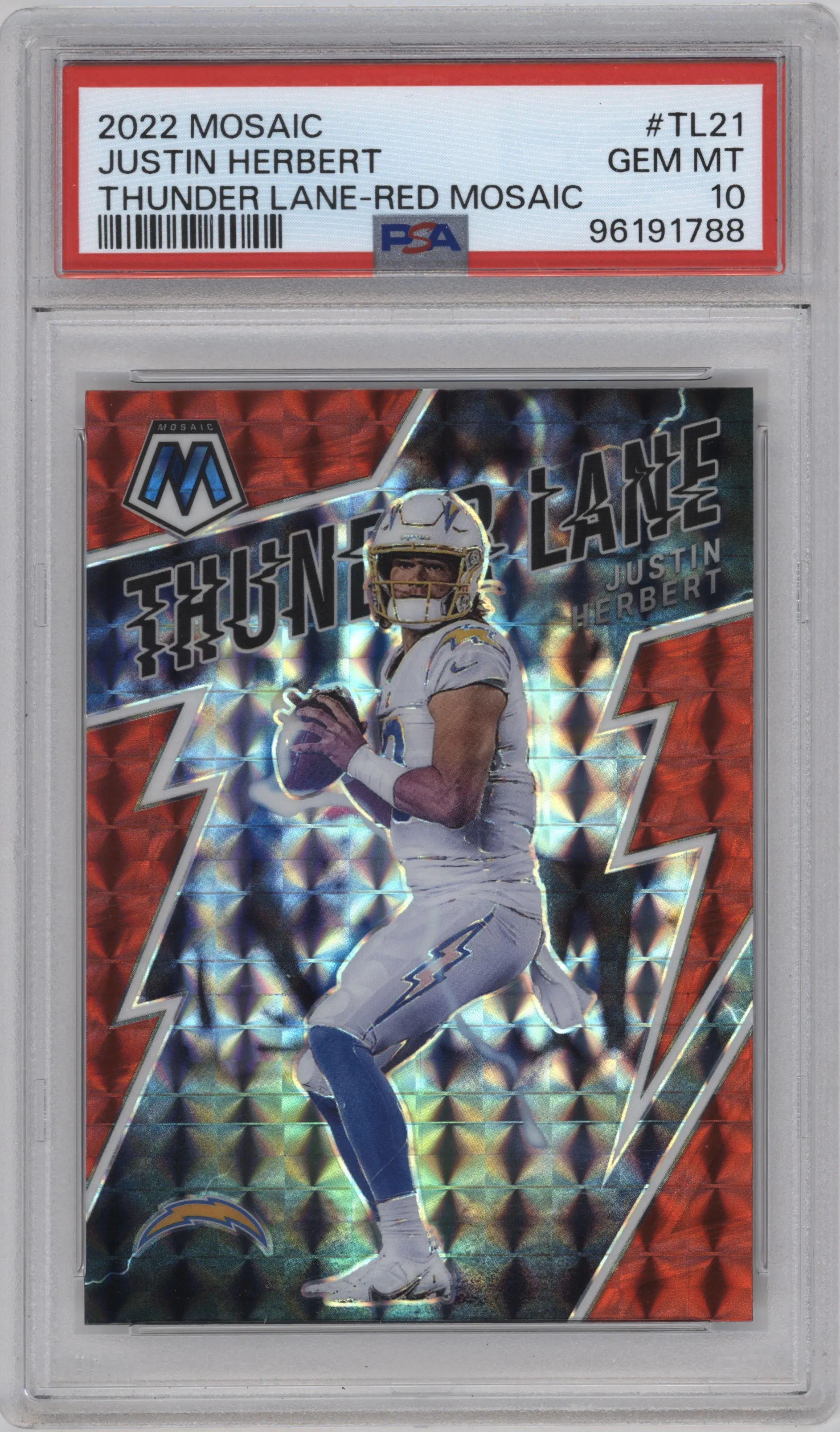 2022 Panini Mosaic Thunder Lane Justin Herbert Red Mosaic PSA 10