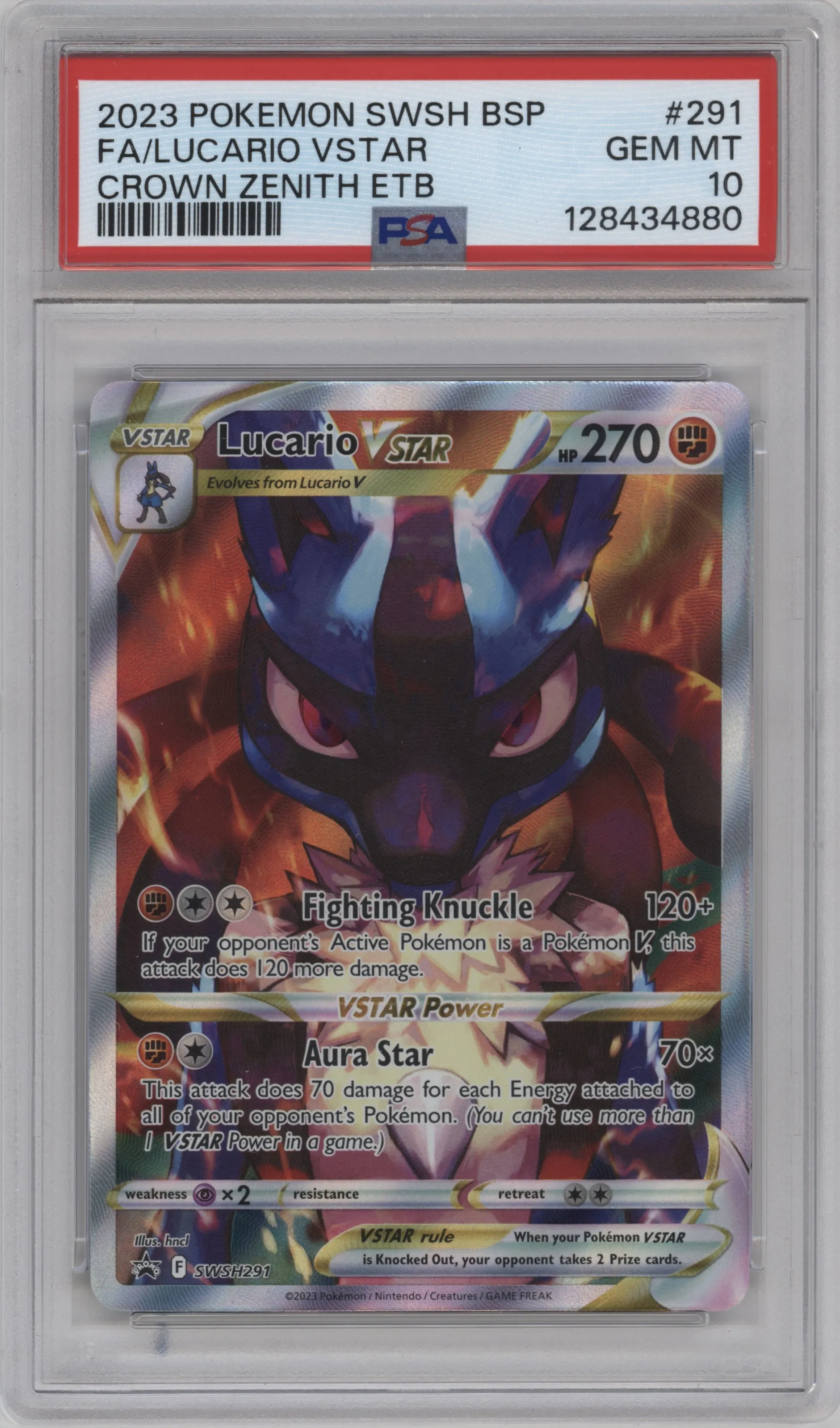 2023 Pokemon SWSH Lucario VStar Crown Zenith ETB PSA 10