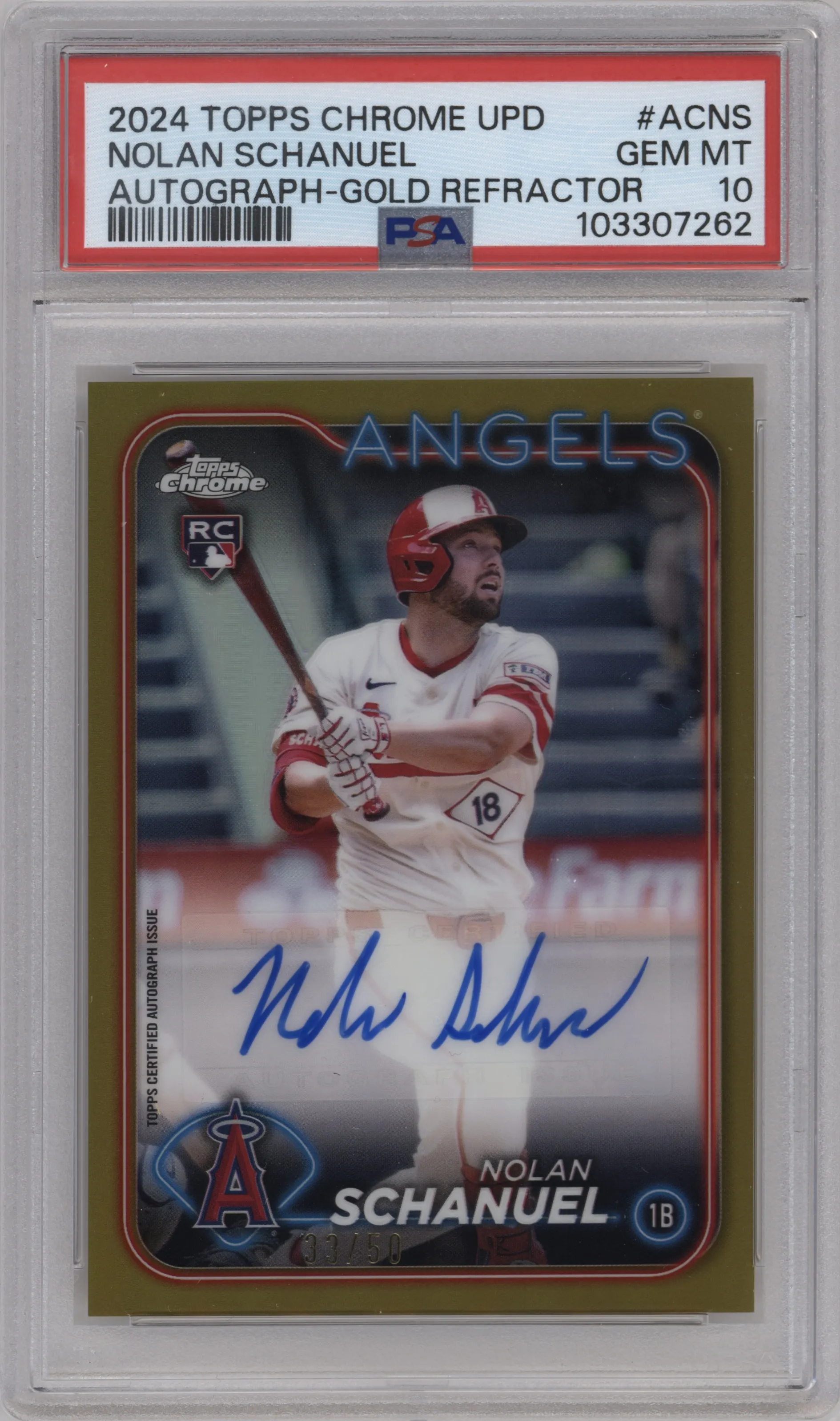 2024 Topps Chrome Update Auto Nolan Schanuel Gold Refractor PSA 10