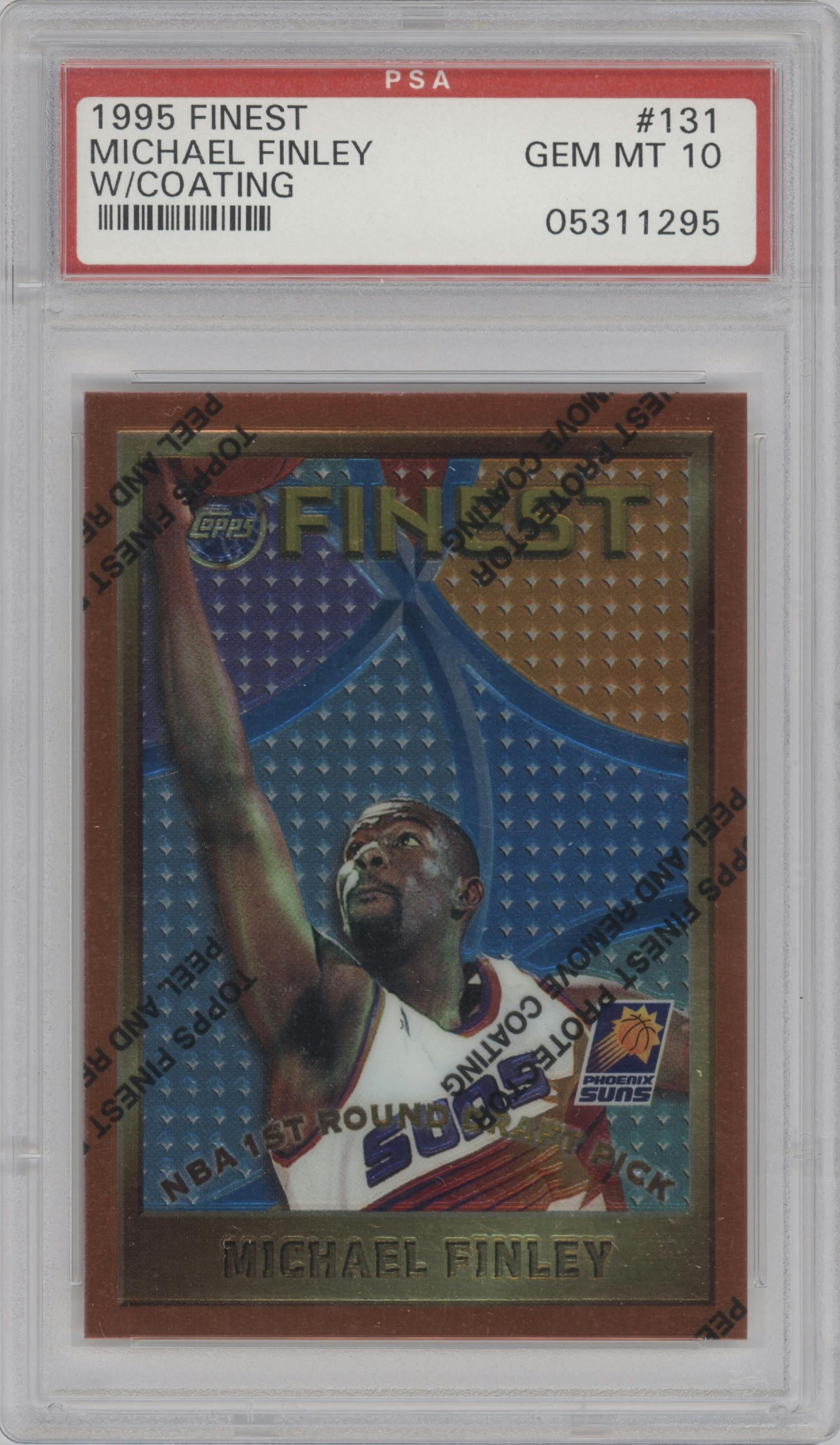 Michael Finley from the 1995-96 Topps Finest set featuring a W/ Coating parallel graded by PSA and given an overall grade of 10.