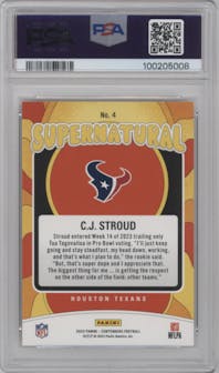 C.J. Stroud from the 2023 Panini Contenders set featuring a Silver parallel graded by PSA and given an overall grade of 10.