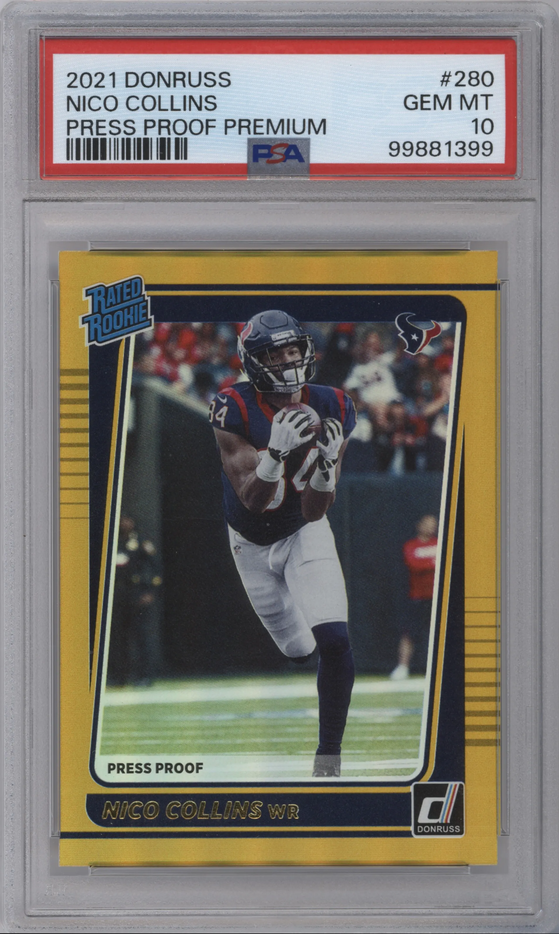2021 Panini Donruss Rated Rookie Nico Collins Press Proof Premium #280 PSA 10