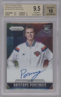 Kristaps Porzingis from the 2015-16 Panini Prizm  set graded by Beckett and given an overall grade of 9.5.
