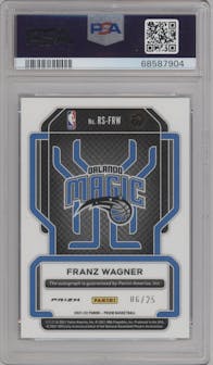 Franz Wagner from the 2021-22 Panini Prizm  set featuring a Mojo Prizm parallel graded by PSA and given an overall grade of 9.