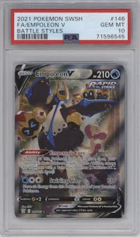 Empoleon V from the 2021 Pokemon SWSH set graded by PSA and given an overall grade of 10.