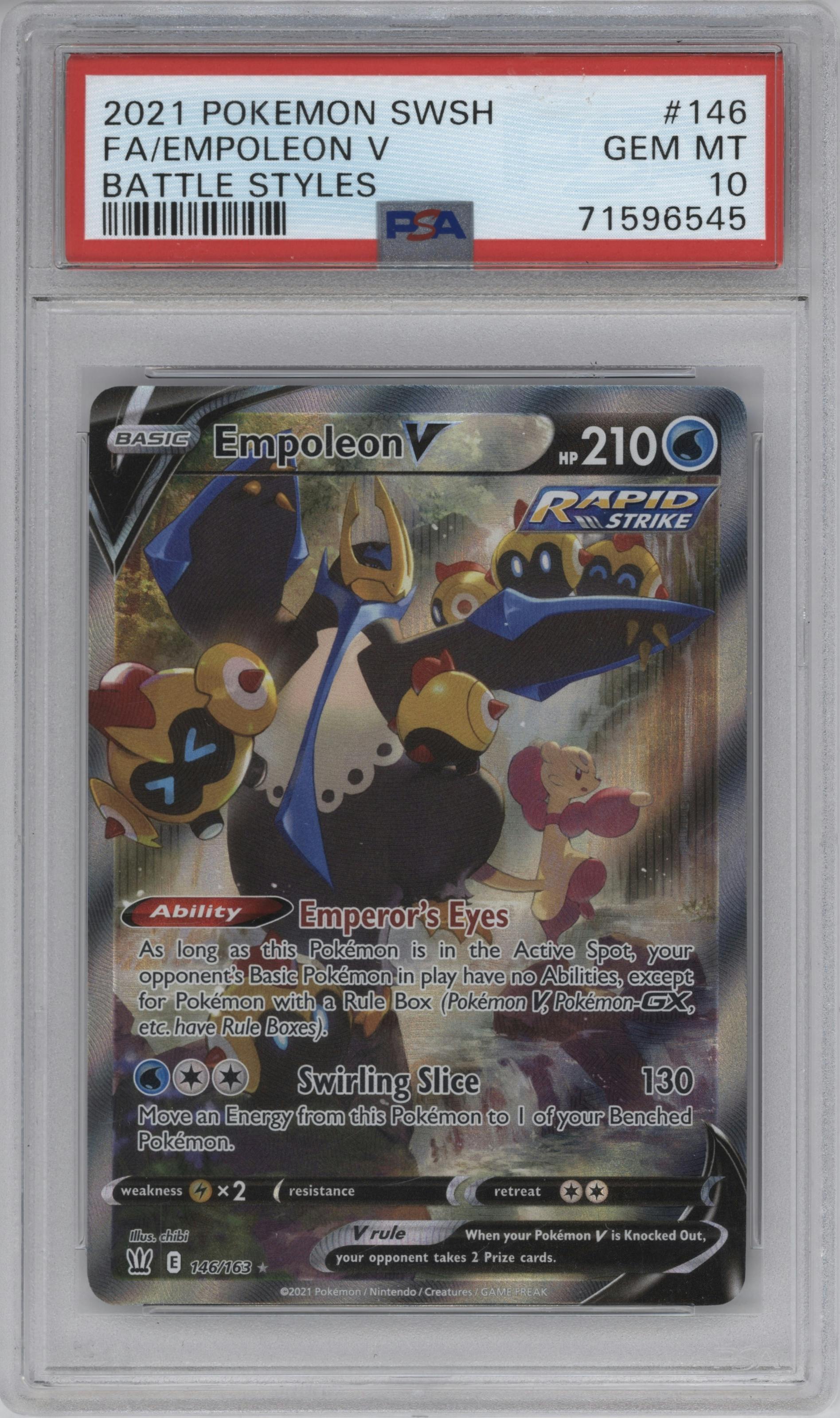Empoleon V from the 2021 Pokemon SWSH set graded by PSA and given an overall grade of 10.