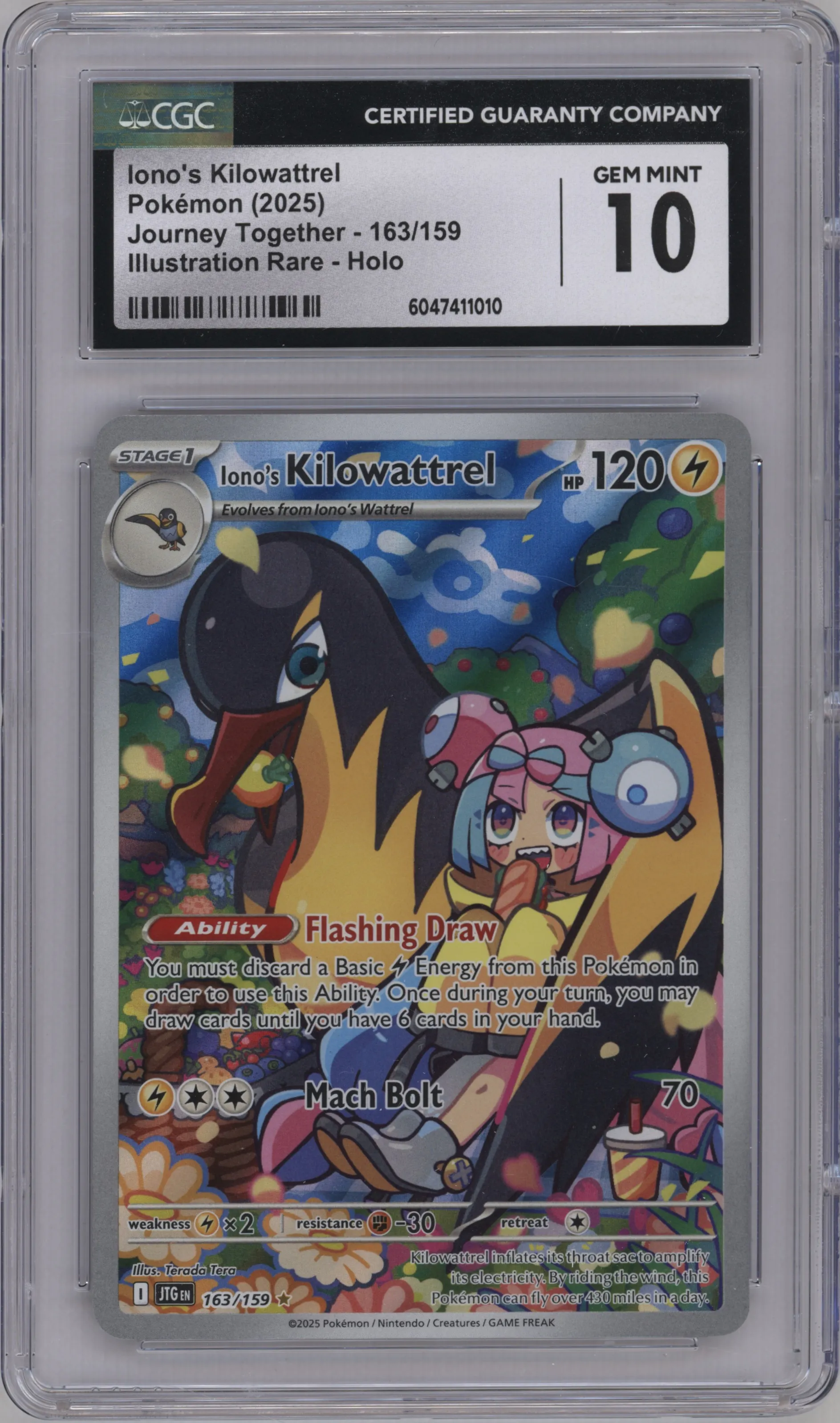 2025 Pokemon SV Journey Together Iono's Kilowattrel #163 CGC 10