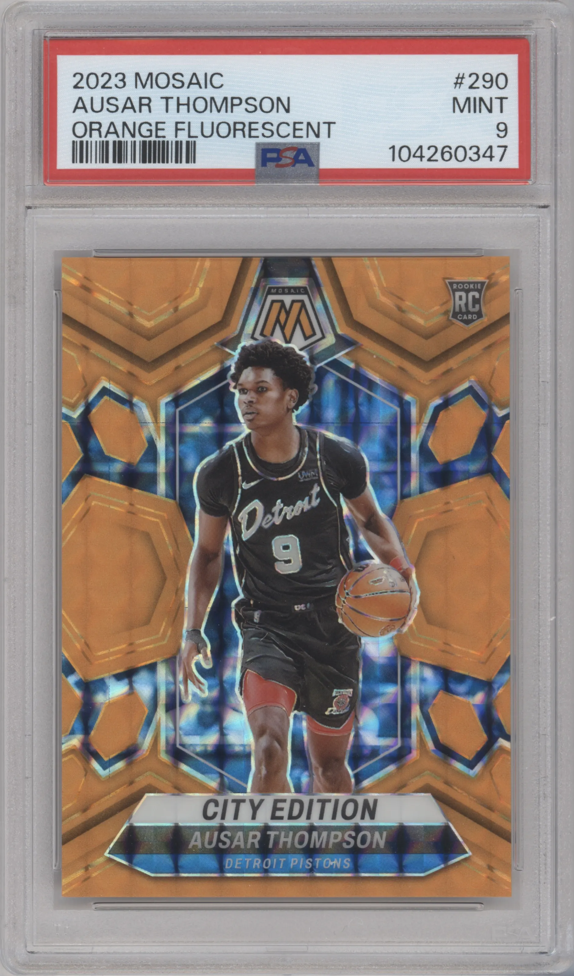 2023 Panini Mosaic Ausar Thompson Orange Fluorescent PSA 9