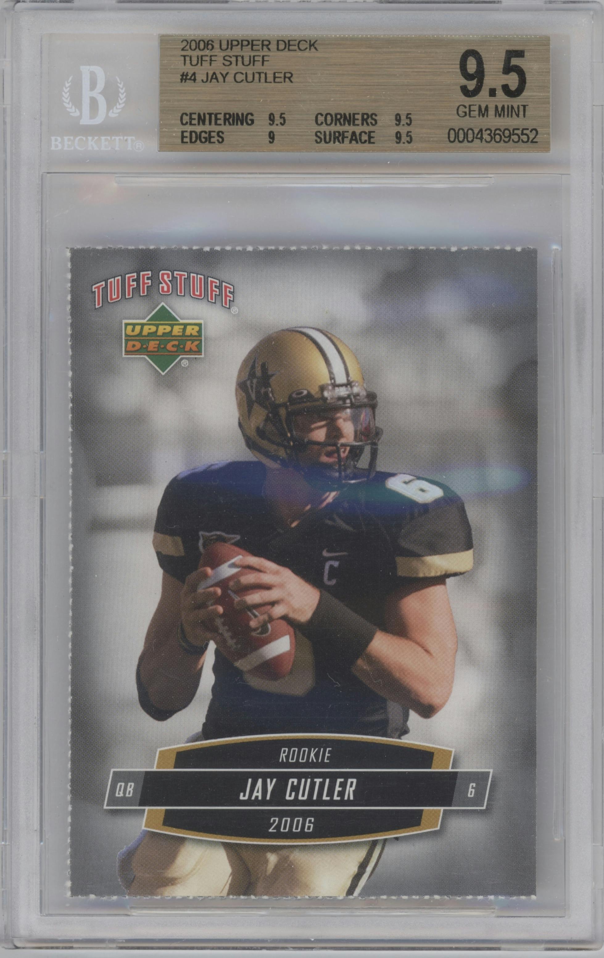 Jay Cutler from the 2006 Upper Deck set graded by Beckett and given an overall grade of 9.5.