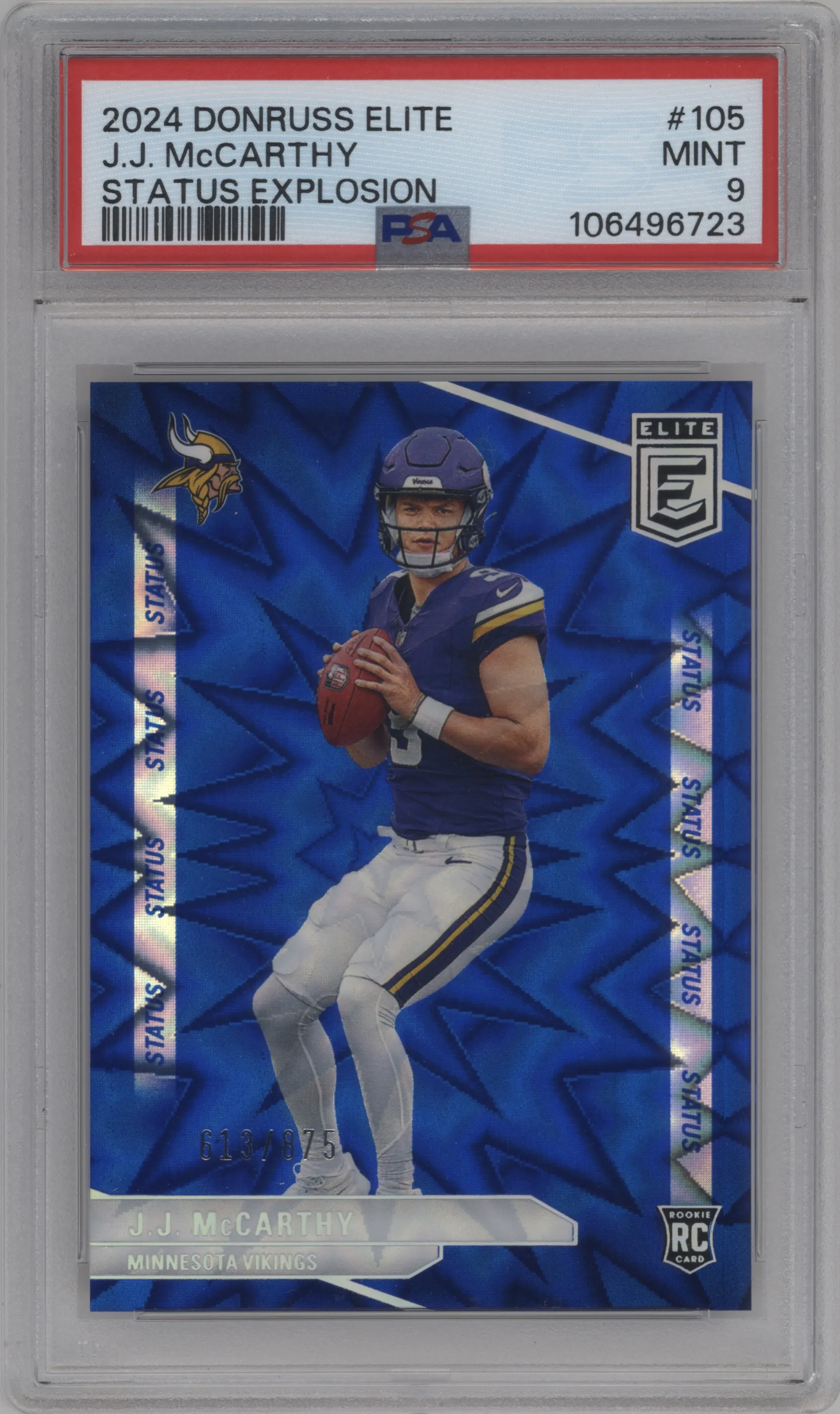 2024 Panini Donruss Elite Status J.J. McCarthy Explosion #105 PSA 9