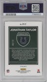  Jonathan Taylor from the 2022 Panini Donruss Optic set featuring a Gold parallel graded by PSA and given an overall grade of 9.