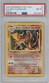 Blaine's Charizard from the 2000 Pokemon GH set graded by PSA and given an overall grade of 8.