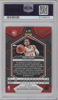 Trae Young from the 2023-24 Panini Mosaic set featuring a Pink Swirl FOTL Mosaic parallel graded by PSA and given an overall grade of 10.