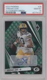 Jordan Love from the 2023 Panini Phoenix set featuring a Green parallel graded by PSA and given an overall grade of 10.