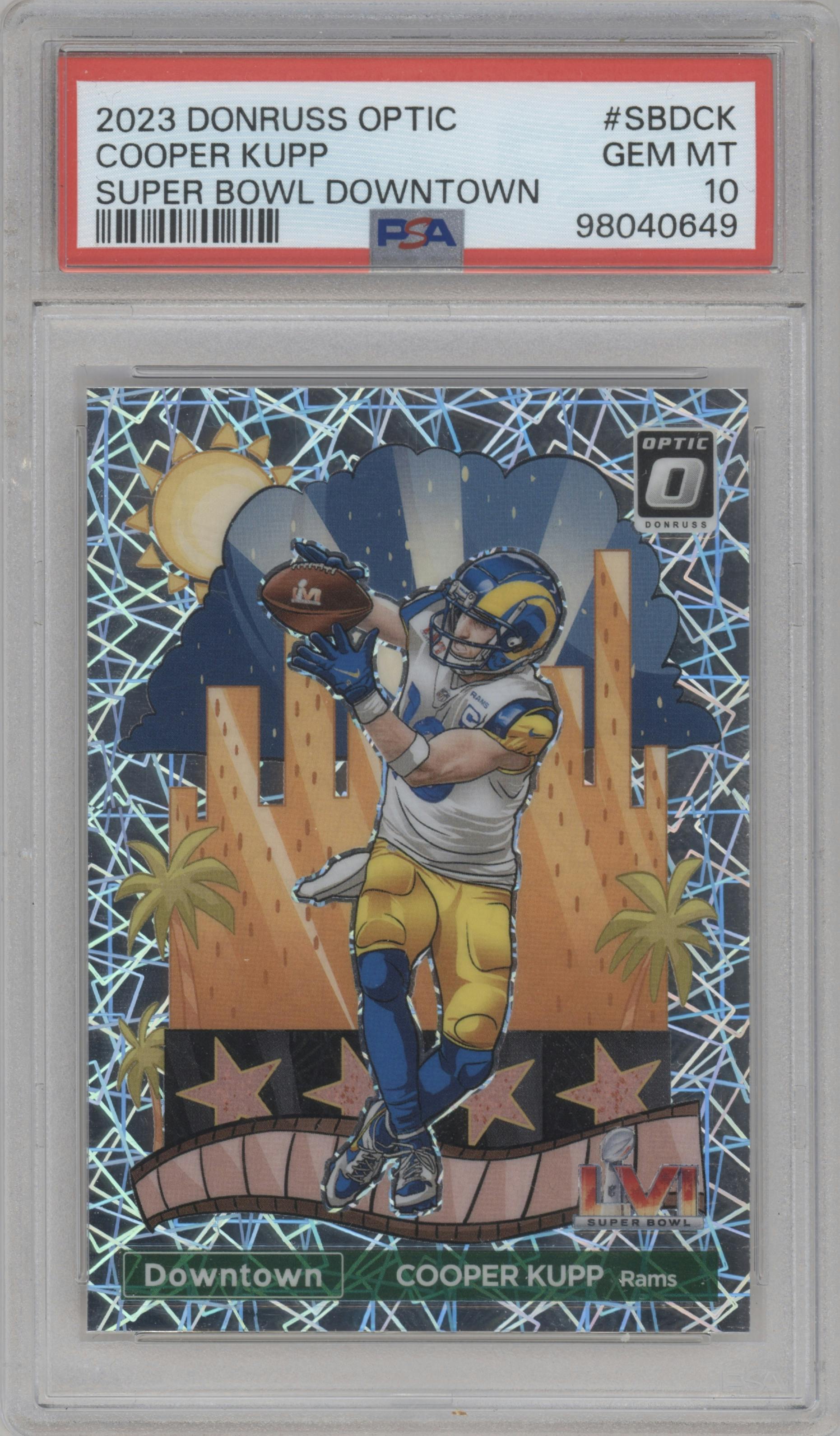 Cooper Kupp from the 2023 Donruss Optic set graded by PSA and given an overall grade of 10.