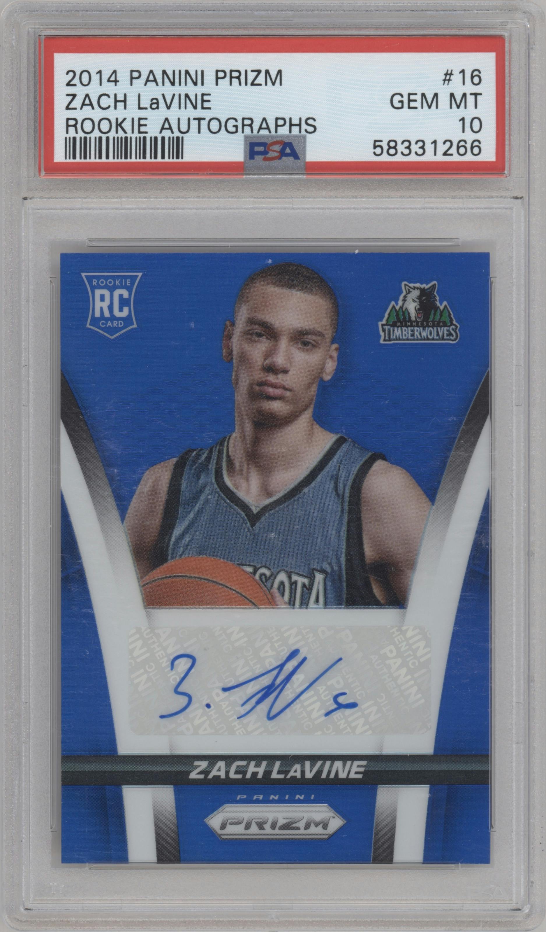 Zach LaVine from the 2014-15 Panini Prizm set graded by PSA and given an overall grade of 10.