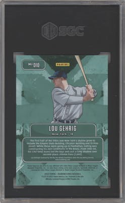 Lou Gehrig from the 2022 Panini Diamond Kings set graded by SGC and given an overall grade of 10.