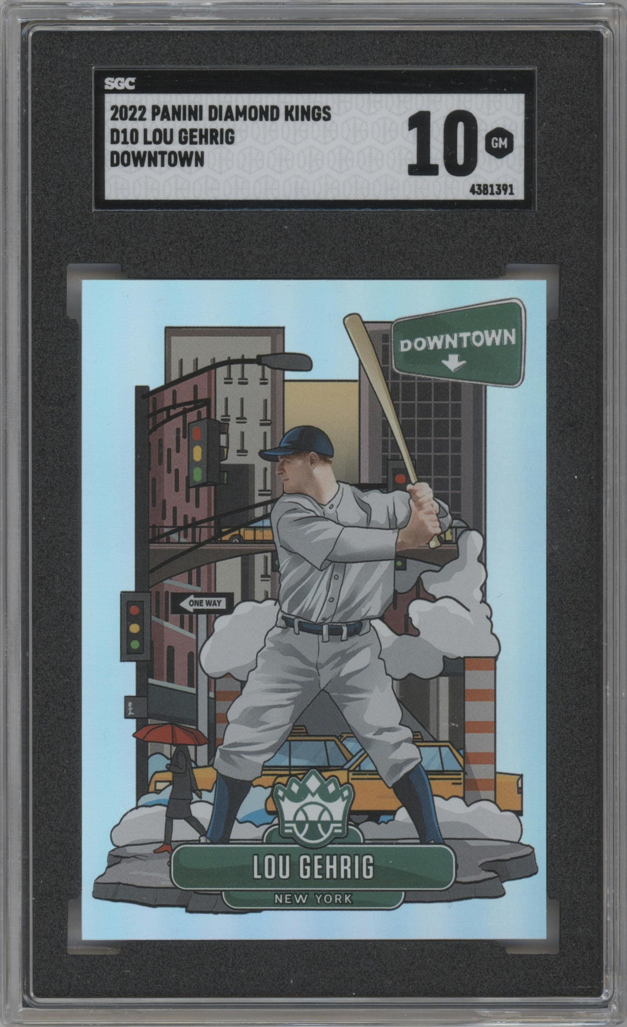 Lou Gehrig from the 2022 Panini Diamond Kings set graded by SGC and given an overall grade of 10.