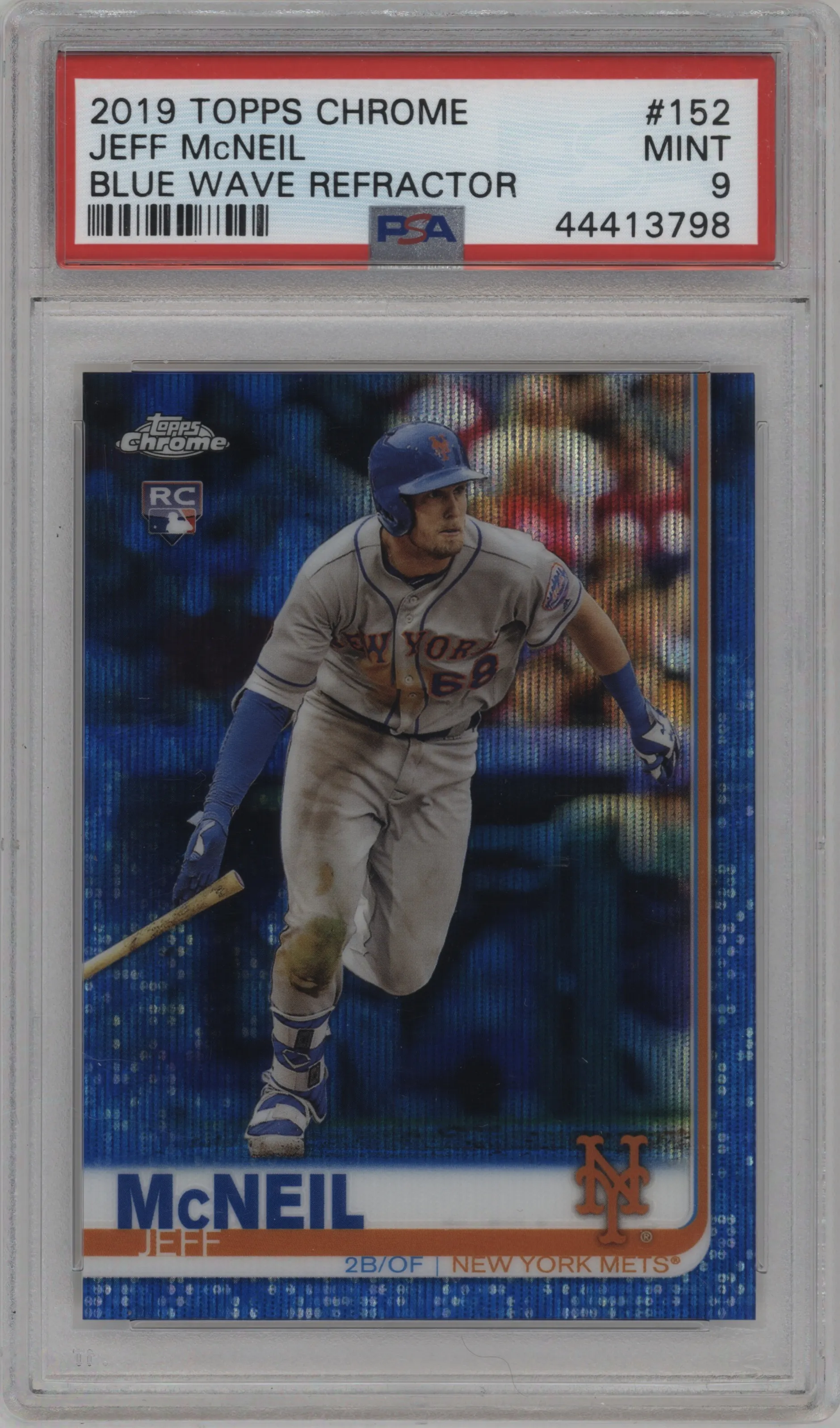 2019 Topps Chrome Jeff McNeil Blue Wave Refractor PSA 9