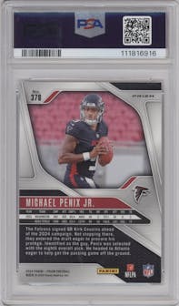 Michael Penix Jr. from the 2024 Panini Prizm set featuring a Disco parallel graded by PSA and given an overall grade of 10.
