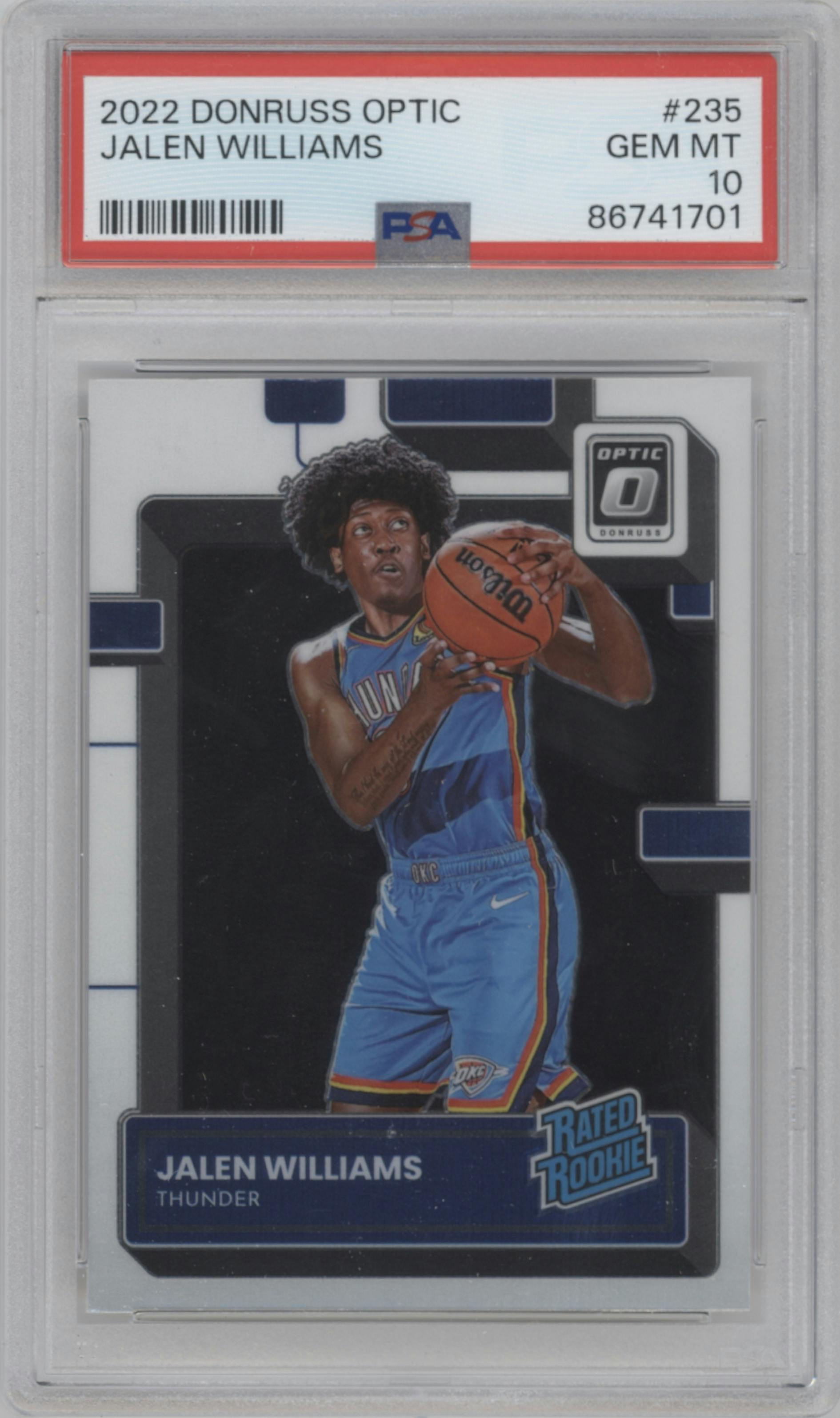 Jalen Williams from the 2022-23 Panini Donruss Optic  set graded by PSA and given an overall grade of 10.