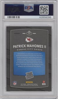 Patrick Mahomes II from the 2017 Panini Donruss Optic set featuring a Pink parallel graded by PSA and given an overall grade of 10.