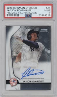 Jasson Dominguez from the 2020 Bowman Sterling set graded by PSA and given an overall grade of 9.