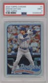 Shohei Ohtani from the 2024 Topps Chrome set graded by PSA and given an overall grade of 9.