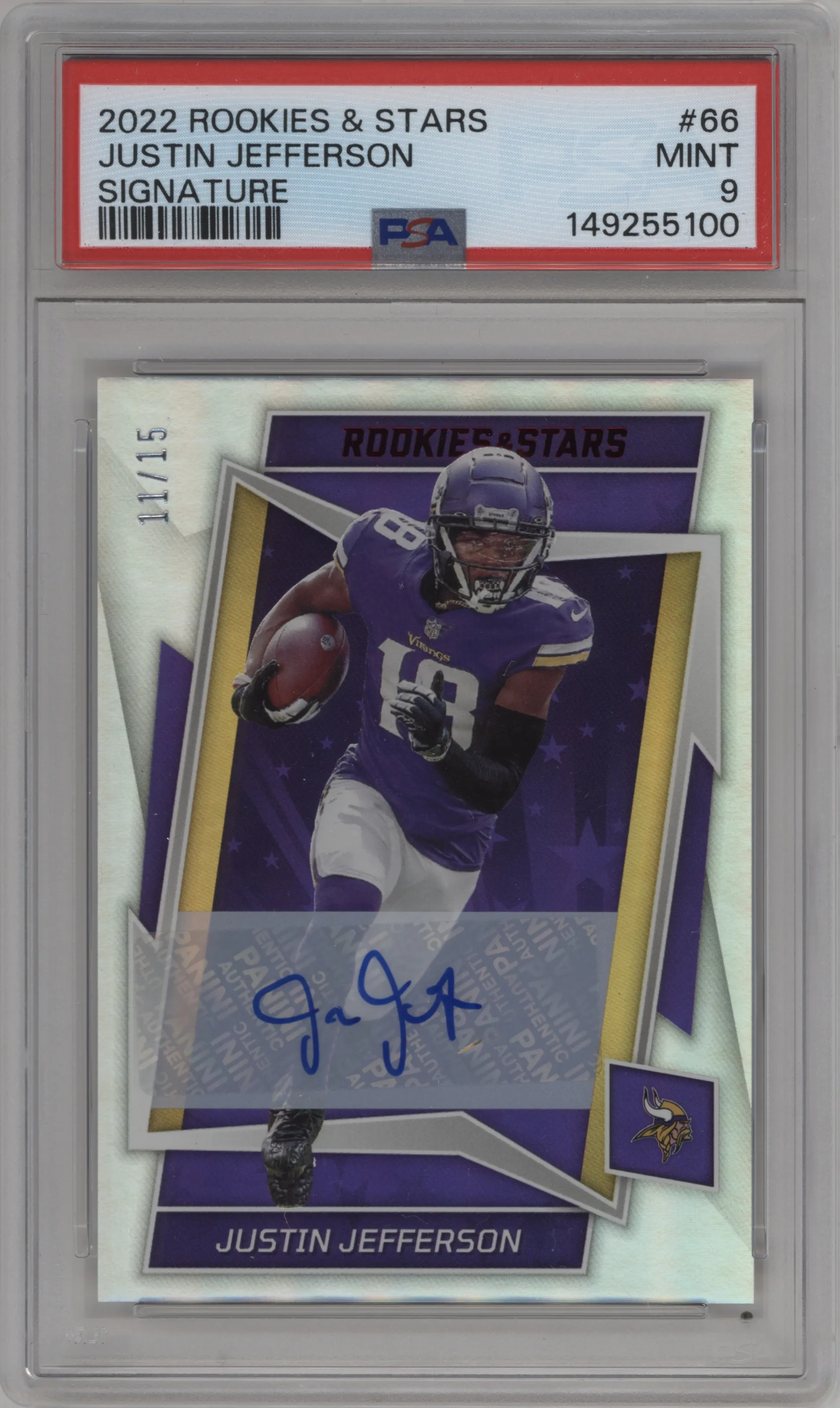 2022 Panini Rookies & Stars Sig. Justin Jefferson #66 PSA 9
