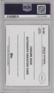 Brock Bowers from the 2024 Topps Chrome set featuring a Gold Wave parallel graded by PSA and given an overall grade of 10.