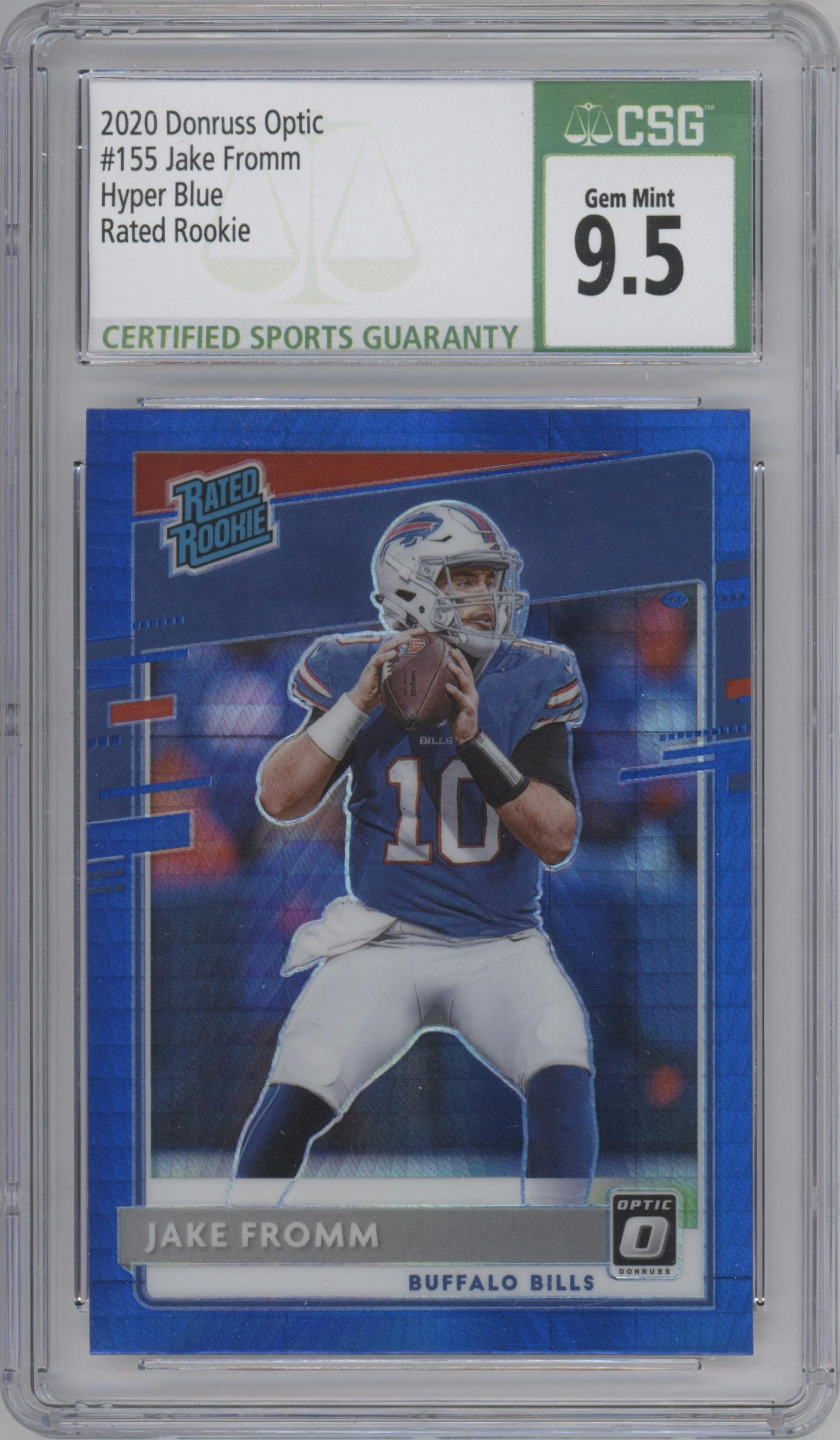 Jake Fromm from the 2020 Panini Donruss Optic set featuring a Hyper Blue  parallel graded by CSG and given an overall grade of 9.5.