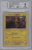 Detective Pikachu from the 2019 Pokemon S&M  set graded by Beckett and given an overall grade of 9.