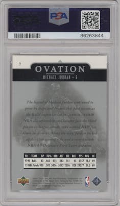Michael Jordan from the 1998-99 Upper Deck Ovation set graded by PSA and given an overall grade of 10.