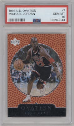 Michael Jordan from the 1998-99 Upper Deck Ovation set graded by PSA and given an overall grade of 10.