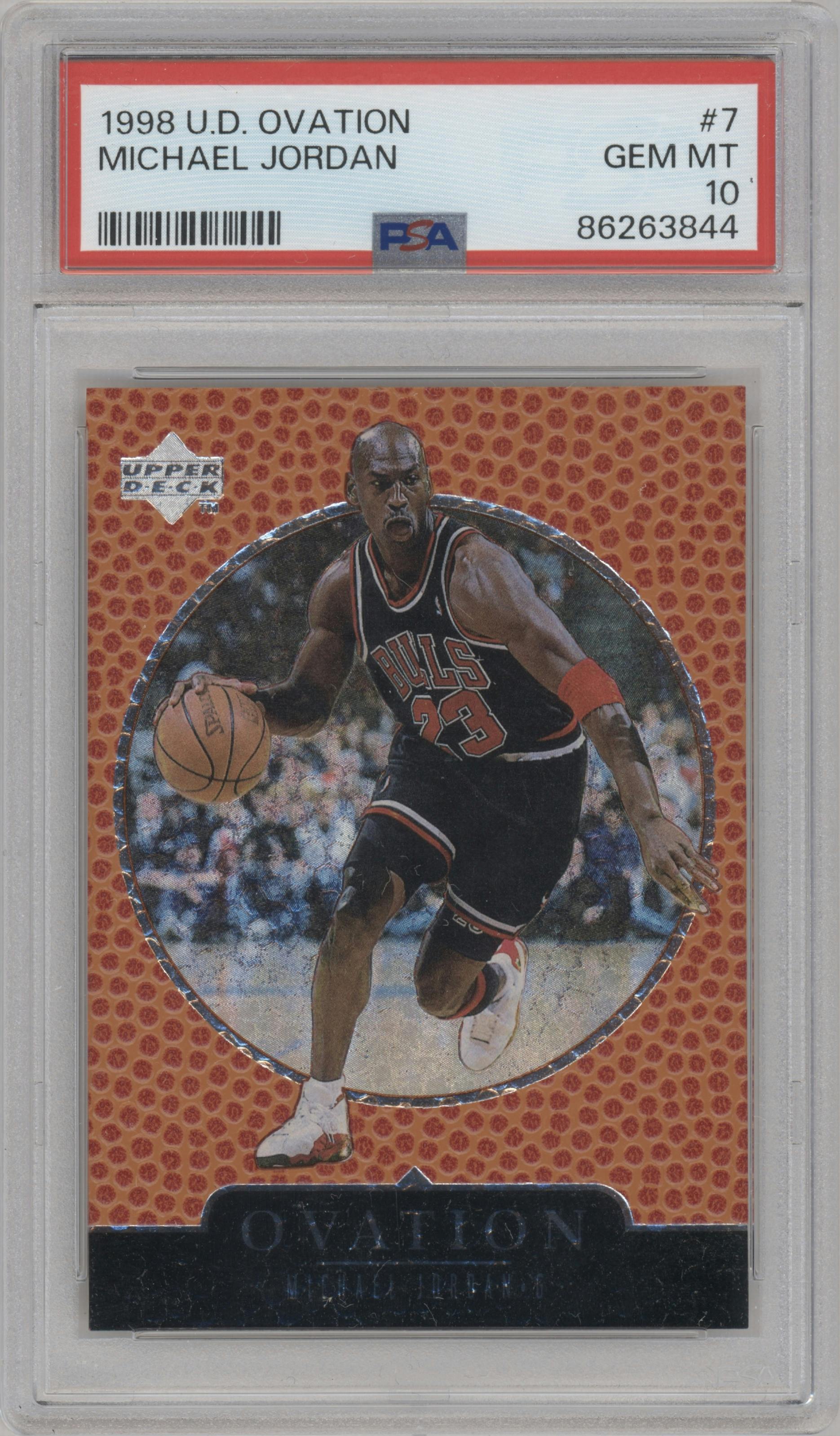 Michael Jordan from the 1998-99 Upper Deck Ovation set graded by PSA and given an overall grade of 10.