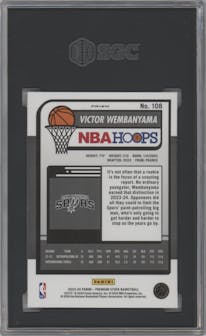 Victor Wembanyama from the 2023-24 Panini Hoops Premium Stock set featuring a Silver parallel graded by SGC and given an overall grade of 10.
