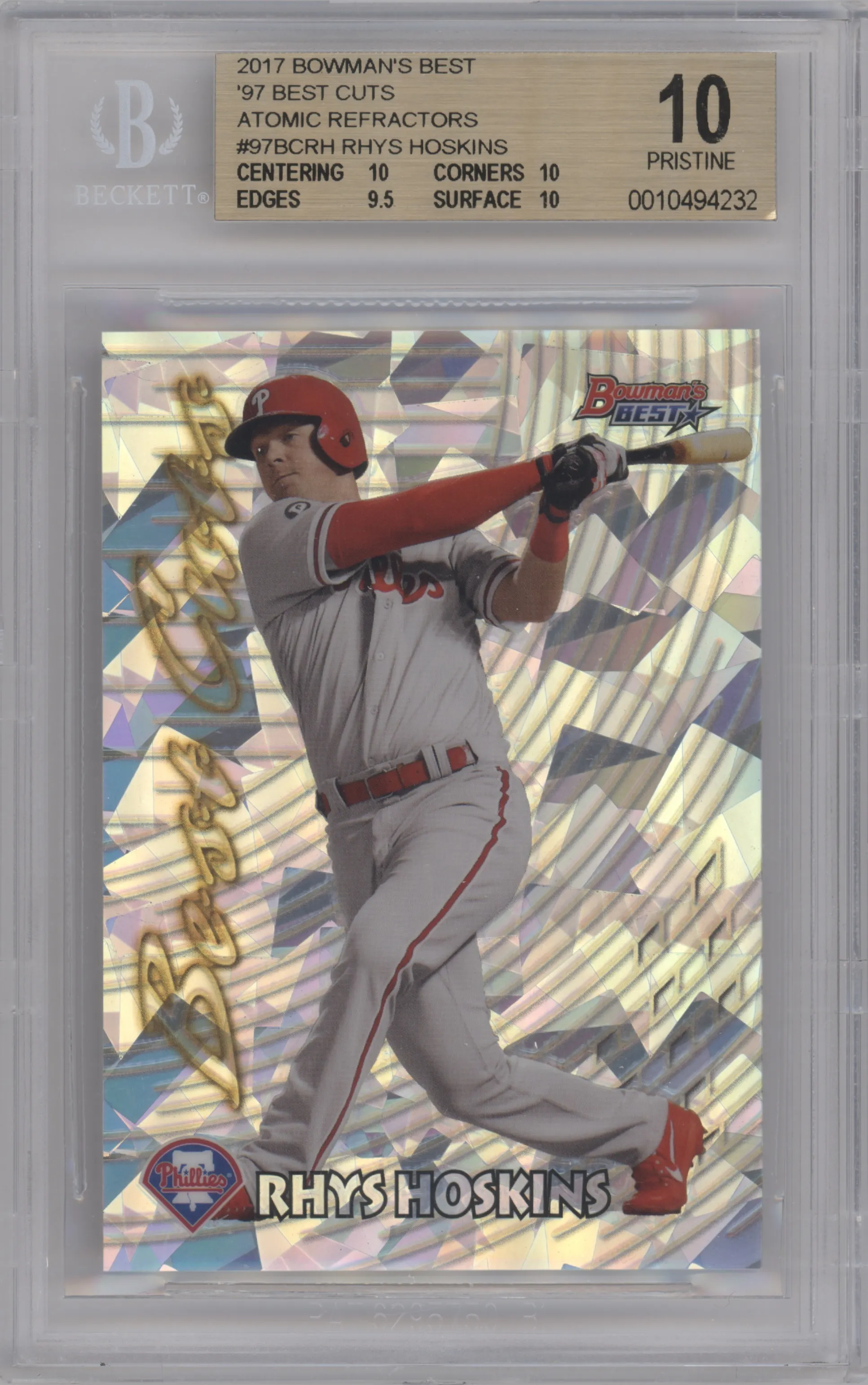 2017 Bowman’s Best 1997 Best Cuts Rhys Hoskins Atomic Refractor BGS 10