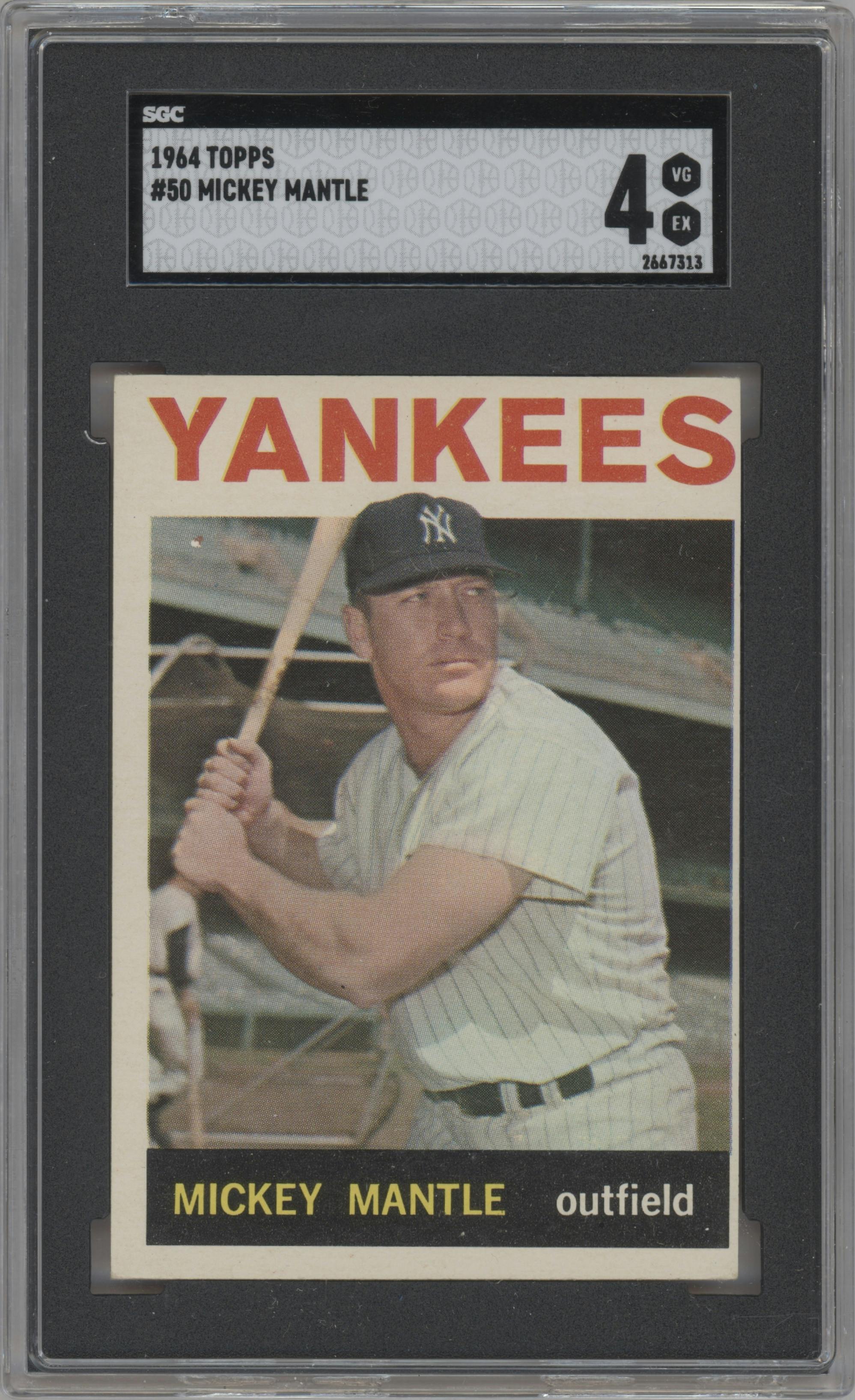 Mickey Mantle from the 1964 Topps set graded by SGC and given an overall grade of 4.