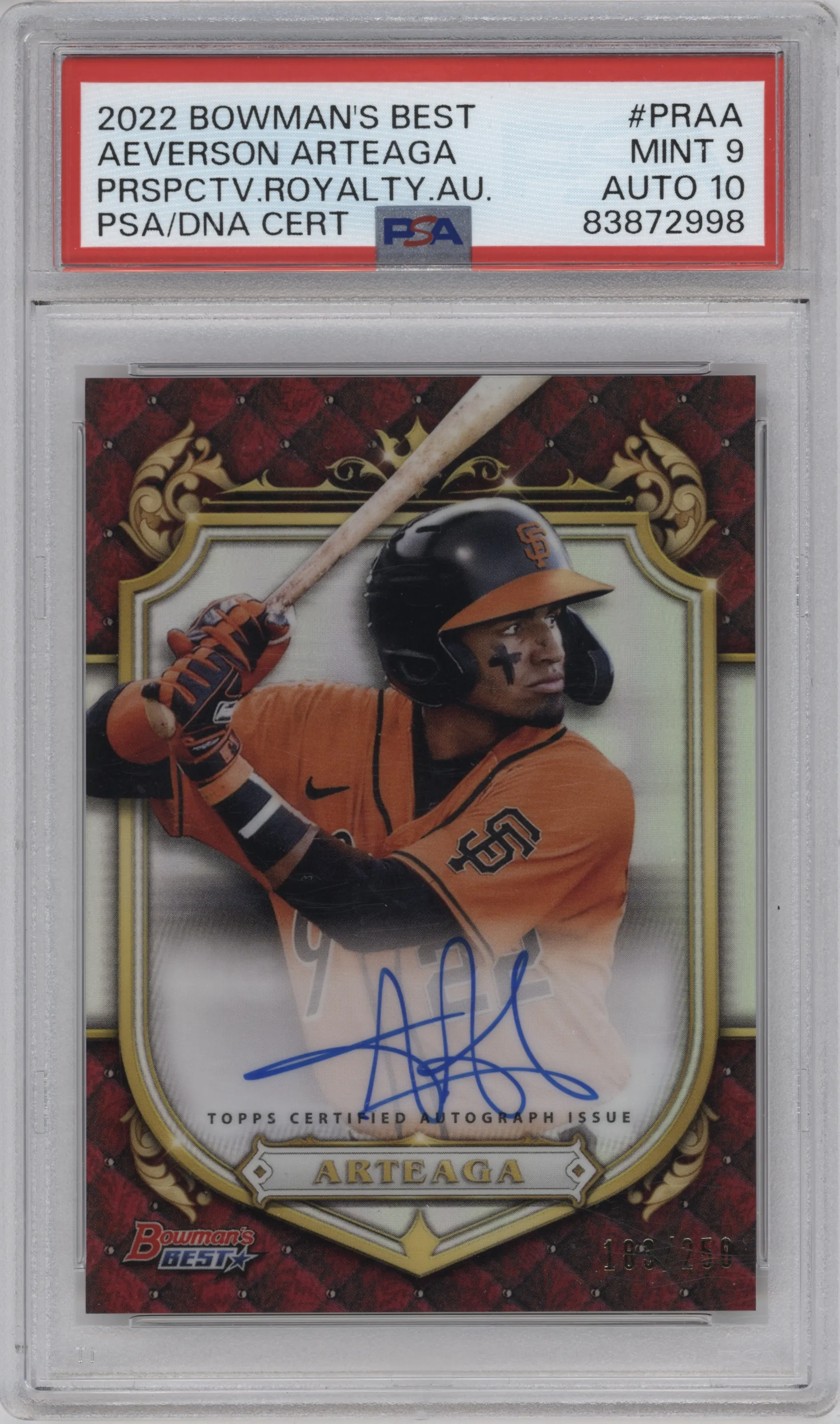 2022 Bowman’s Best Prspctv.Royalty Auto Aeverson Arteaga PSA 9